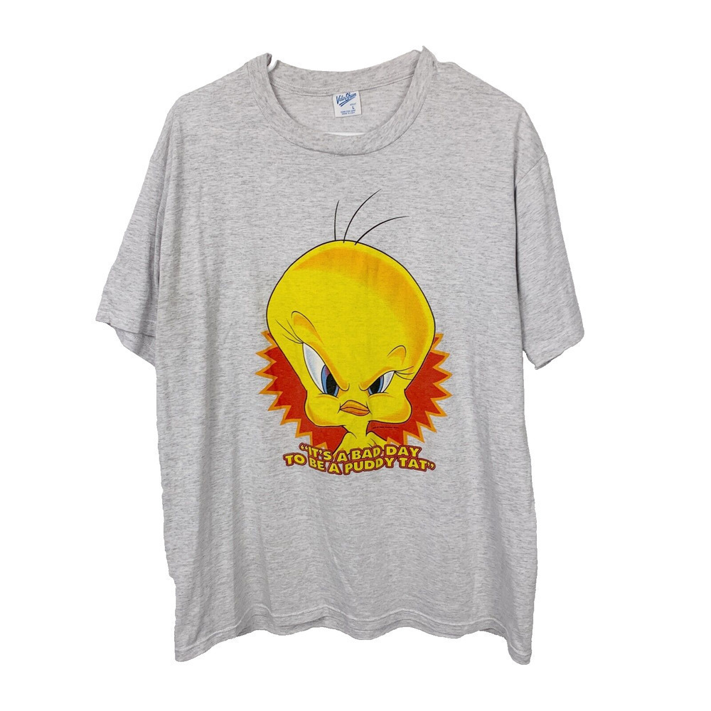Vintage 1995 Warner Brothers Tweety Bad Day Puddy Tat Velva Sheen Tee Shirt L